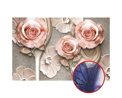 Фреска Ortograf 3D 33091 Фактура бархат серебро FX-S Флизелин (4,2x2,7) Бежевый/Розовый, Цветы/Абстракция