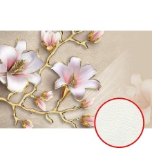 Фреска Ortograf 3D 6653 Фактура флок FLK Флизелин (5x3,2) Бежевый/Розовый/Золото, Цветы