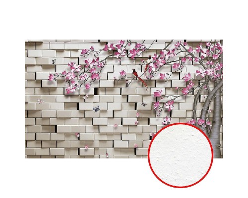 Фреска Ortograf 3D 33125 Фактура бархат FX Флизелин (4,5x2,7) Белый/Розовый, Кирпич/Деревья/Цветы
