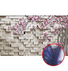 Фреска Ortograf 3D 33125 Фактура бархат серебро FX-S Флизелин (4,5x2,7) Белый/Розовый, Кирпич/Деревья/Цветы