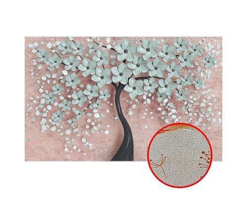 Фреска Ortograf 3D 33093 Фактура бархат золото FX-G Флизелин (4,3x2,7) Розовый/Голубой, Деревья/Абстрация