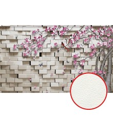 Фреска Ortograf 3D 33125 Фактура флок FLK Флизелин (4,5x2,7) Белый/Розовый, Кирпич/Деревья/Цветы