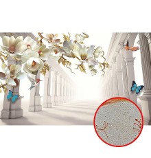 Фреска Ortograf 3D 33126 Фактура бархат золото FX-G Флизелин (4,4x2,7) Белый, Архитектура/Цветы/Бабочки