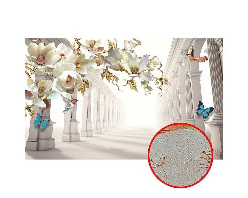 Фреска Ortograf 3D 33126 Фактура бархат золото FX-G Флизелин (4,4x2,7) Белый, Архитектура/Цветы/Бабочки