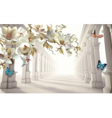 Фреска Ortograf 3D 33126 Фактура бархат серебро FX-S Флизелин (4,4x2,7) Белый, Архитектура/Цветы/Бабочки