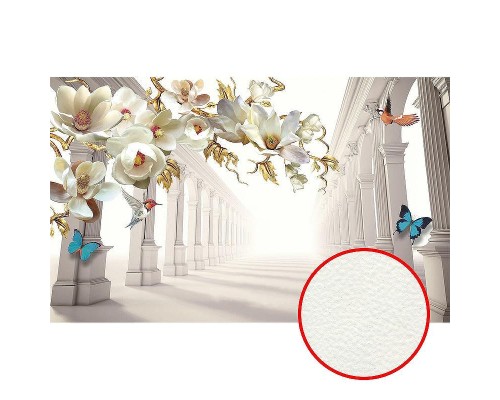 Фреска Ortograf 3D 33126 Фактура флок FLK Флизелин (4,4x2,7) Белый, Архитектура/Цветы/Бабочки