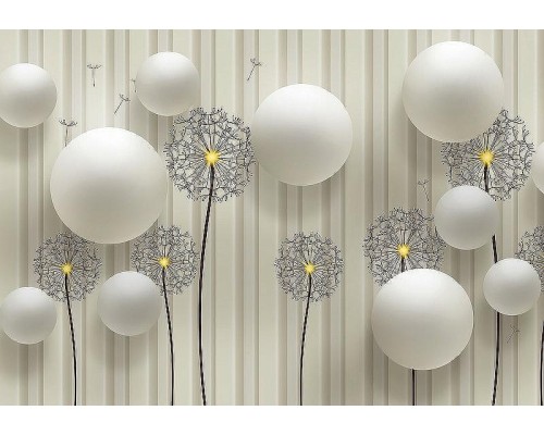 Фреска Ortograf 3D 33127 Фактура бархат серебро FX-S Флизелин (3,9x2,7) Белый, Цветы/Абстракция