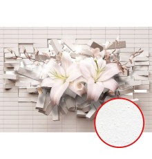 Фреска Ortograf 3D 33208 Фактура бархат FX Флизелин (3,9x2,7) Белый/Розовый, Кирпич/Цветы/Абстракция