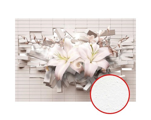 Фреска Ortograf 3D 33208 Фактура бархат FX Флизелин (3,9x2,7) Белый/Розовый, Кирпич/Цветы/Абстракция