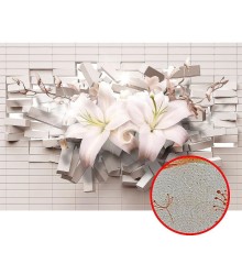 Фреска Ortograf 3D 33208 Фактура бархат золото FX-G Флизелин (3,9x2,7) Белый/Розовый, Кирпич/Цветы/Абстракция