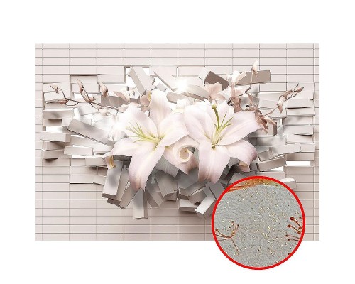 Фреска Ortograf 3D 33208 Фактура бархат золото FX-G Флизелин (3,9x2,7) Белый/Розовый, Кирпич/Цветы/Абстракция
