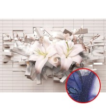 Фреска Ortograf 3D 33208 Фактура бархат серебро FX-S Флизелин (3,9x2,7) Белый/Розовый, Кирпич/Цветы/Абстракция