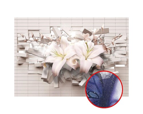 Фреска Ortograf 3D 33208 Фактура бархат серебро FX-S Флизелин (3,9x2,7) Белый/Розовый, Кирпич/Цветы/Абстракция