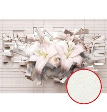 Фреска Ortograf 3D 33208 Фактура флок FLK Флизелин (3,9x2,7) Белый/Розовый, Кирпич/Цветы/Абстракция