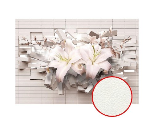 Фреска Ortograf 3D 33208 Фактура флок FLK Флизелин (3,9x2,7) Белый/Розовый, Кирпич/Цветы/Абстракция