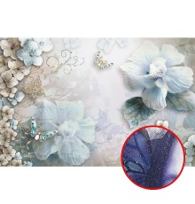 Фреска Ortograf 3D 6654 Фактура бархат серебро FX-S Флизелин (2,95x1,96) Голубой/Бежевый, Цветы