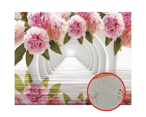 Фреска Ortograf 3D 33205 Фактура бархат золото FX-G Флизелин (3,4x2,7) Белый/Розовый, Цветы/Абстракция