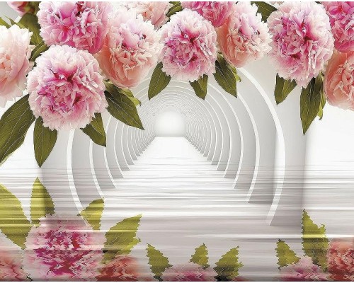 Фреска Ortograf 3D 33205 Фактура флок FLK Флизелин (3,4x2,7) Белый/Розовый, Цветы/Абстракция