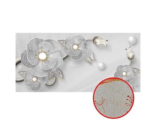 Фреска Ortograf 3D 33487 Фактура бархат золото FX-G Флизелин (5,3x2,5) Серый/Серебряный, Цветы/Абстракция