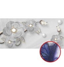 Фреска Ortograf 3D 33487 Фактура бархат серебро FX-S Флизелин (5,3x2,5) Серый/Серебряный, Цветы/Абстракция