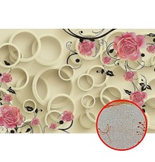 Фреска Ortograf 3D 30736 Фактура бархат золото FX-G Флизелин (4x2,7) Бежевый/Розовый, Цветы/Абстракция