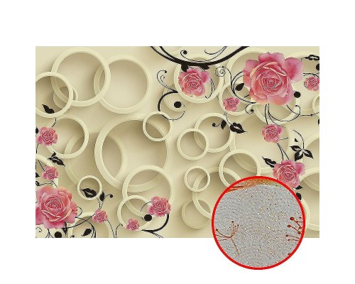 Фреска Ortograf 3D 30736 Фактура бархат золото FX-G Флизелин (4x2,7) Бежевый/Розовый, Цветы/Абстракция
