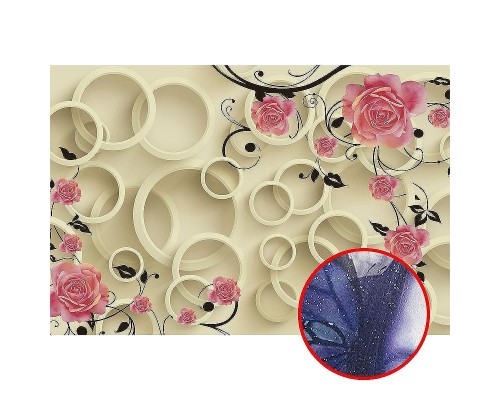 Фреска Ortograf 3D 30736 Фактура бархат серебро FX-S Флизелин (4x2,7) Бежевый/Розовый, Цветы/Абстракция