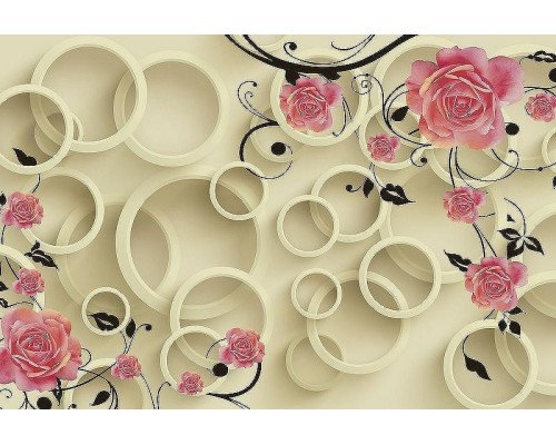 Фреска Ortograf 3D 30736 Фактура флок FLK Флизелин (4x2,7) Бежевый/Розовый, Цветы/Абстракция