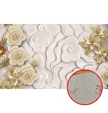 Фреска Ortograf 3D 30737 Фактура бархат золото FX-G Флизелин (4,5x2,7) Бежевый/Золото, Цветы/Абстракция