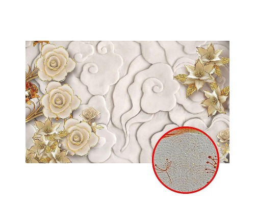 Фреска Ortograf 3D 30737 Фактура бархат золото FX-G Флизелин (4,5x2,7) Бежевый/Золото, Цветы/Абстракция