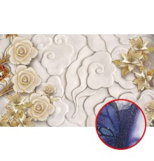 Фреска Ortograf 3D 30737 Фактура бархат серебро FX-S Флизелин (4,5x2,7) Бежевый/Золото, Цветы/Абстракция