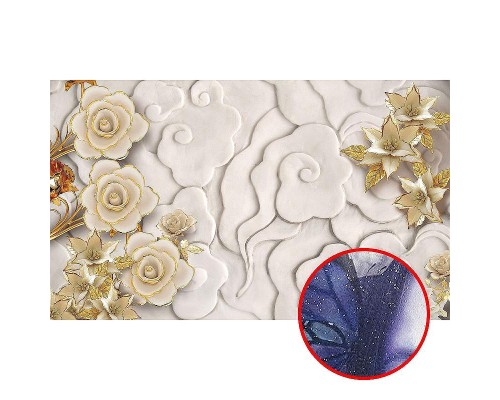Фреска Ortograf 3D 30737 Фактура бархат серебро FX-S Флизелин (4,5x2,7) Бежевый/Золото, Цветы/Абстракция
