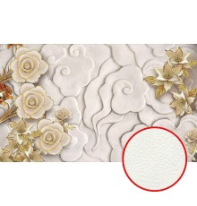 Фреска Ortograf 3D 30737 Фактура флок FLK Флизелин (4,5x2,7) Бежевый/Золото, Цветы/Абстракция