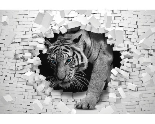 Фреска Ortograf 3D 33261 Фактура бархат FX Флизелин (4x2,7) Белый/Серый, Кирпич/Животные