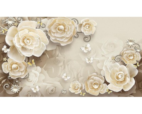 Фреска Ortograf 3D 33485 Фактура бархат FX Флизелин (4,8x2,7) Бежевый, Цветы/Абстракция