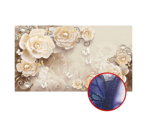 Фреска Ortograf 3D 33485 Фактура бархат серебро FX-S Флизелин (4,8x2,7) Бежевый, Цветы/Абстракция