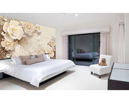 Фреска Ortograf 3D 33485 Фактура бархат серебро FX-S Флизелин (4,8x2,7) Бежевый, Цветы/Абстракция