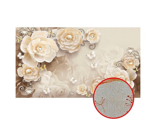 Фреска Ortograf 3D 33485 Фактура бархат золото FX-G Флизелин (4,8x2,7) Бежевый, Цветы/Абстракция