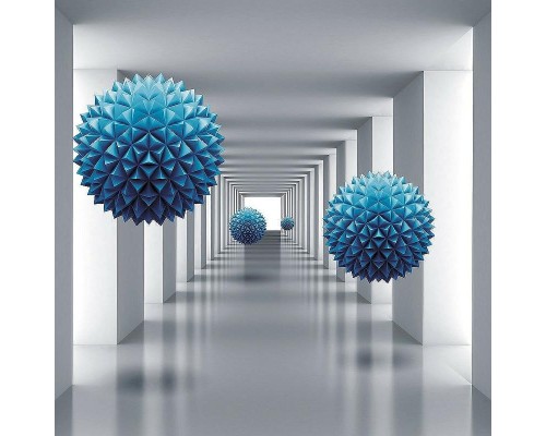 Фреска Ortograf 3D 33214 Фактура бархат серебро FX-S Флизелин (2,7x2,7) Белый/Голубой, Архитектура/Абстракция