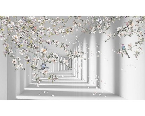 Фреска Ortograf 3D 33213 Фактура бархат FX Флизелин (4,3x2,5) Белый, Архитектура/Цветы