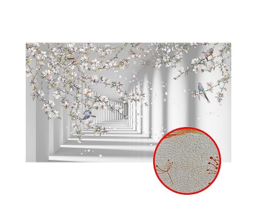 Фреска Ortograf 3D 33213 Фактура бархат золото FX-G Флизелин (4,3x2,5) Белый, Архитектура/Цветы