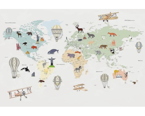 Фреска детская Ortograf Для самых маленьких 33730 Фактура флок FLK Флизелин (4x2,7) Серый/Разноцветный, Карты