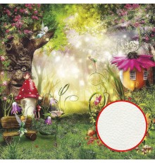 Фреска детская Ortograf Сказочная страна 6535 Фактура флок FLK Флизелин (2,7x2,7) Зеленый/Разноцветный, Домики/Мультимедия