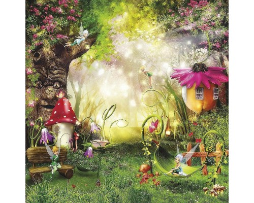 Фреска детская Ortograf Сказочная страна 6535 Фактура флок FLK Флизелин (2,7x2,7) Зеленый/Разноцветный, Домики/Мультимедия