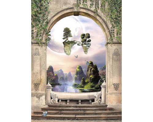 Фреска детская Ortograf Сказочная страна 30781 Фактура флок FLK Флизелин (2x2,7) Бежевый/Зеленый, Горы