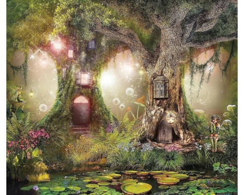 Фреска детская Ortograf Сказочная страна 6511 Фактура флок FLK Флизелин (3,2x2,7) Зеленый/Коричневый, Замки/Деревья