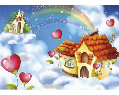 Фреска детская Ortograf Сказочная страна 3388 Фактура бархат FX Флизелин (3,8x2,7) Разноцветный, Домики/Мультимедия