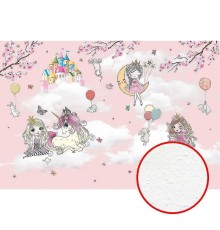 Фреска детская Ortograf Сказочная страна 33898 Фактура бархат FX Флизелин (4x2,7) Розовый, Принцессы/Замки/Облака