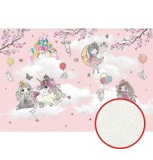 Фреска детская Ortograf Сказочная страна 33898 Фактура флок FLK Флизелин (4x2,7) Розовый, Принцессы/Замки/Облака