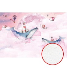 Фреска детская Ortograf Сказочная страна 34140 Фактура бархат FX Флизелин (4x2,7) Розовый, Воздушные шары/Животные/Облака